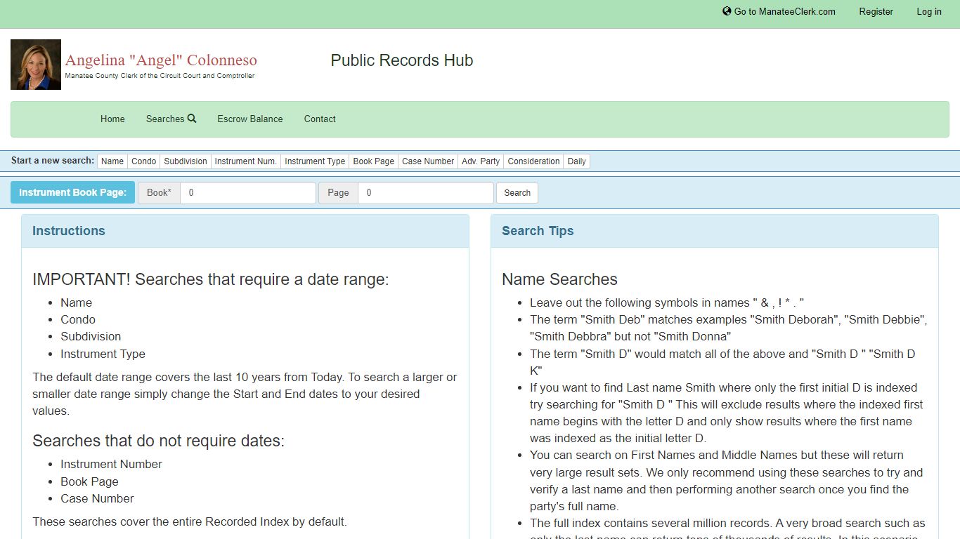 Search By Book Page - Manatee Clerk